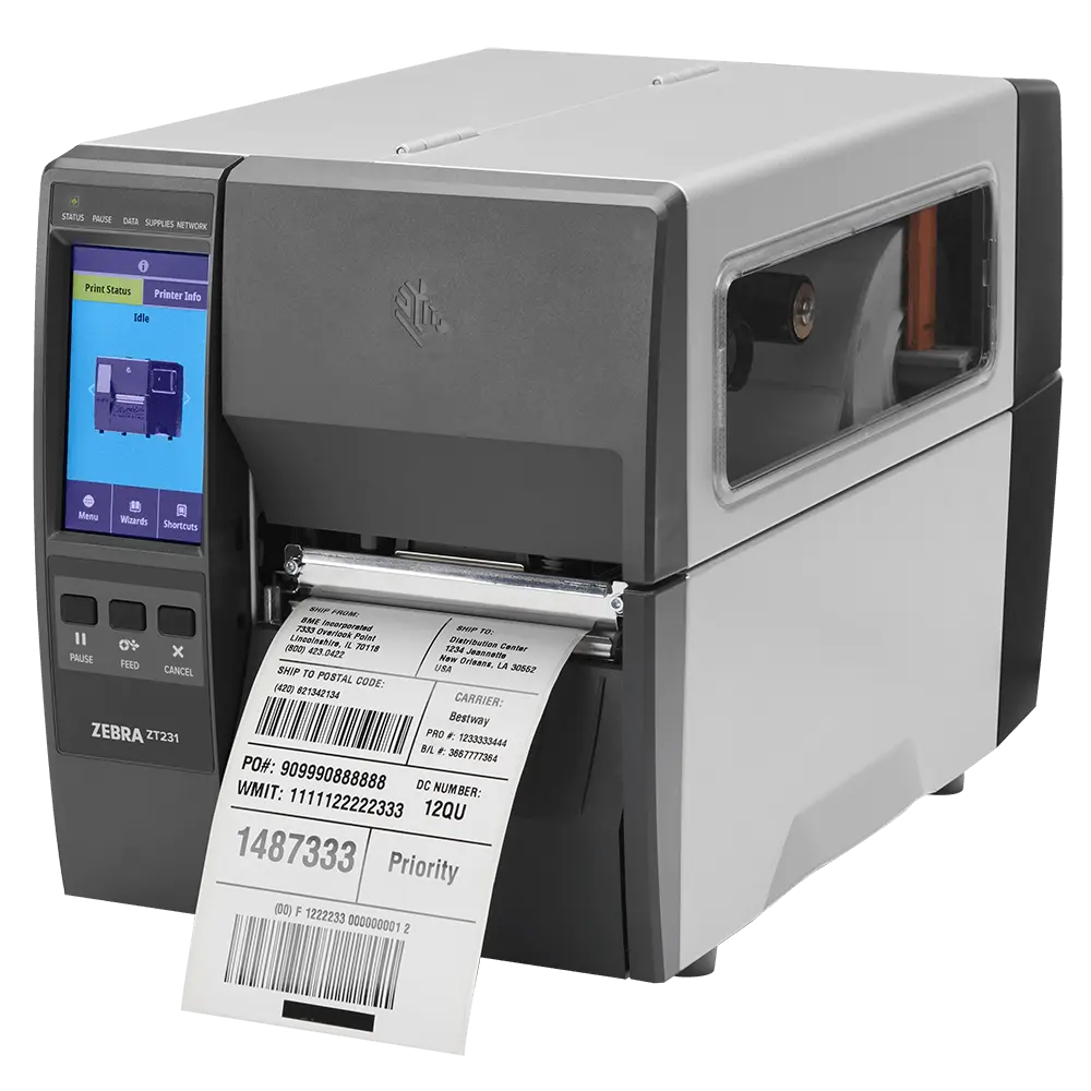 ZT23142-T0E000FZ       طابعة الملصقات الصناعية من زيبرا بتقنية النقل الحراري بدقة 203dpi, ايثرنت و USB