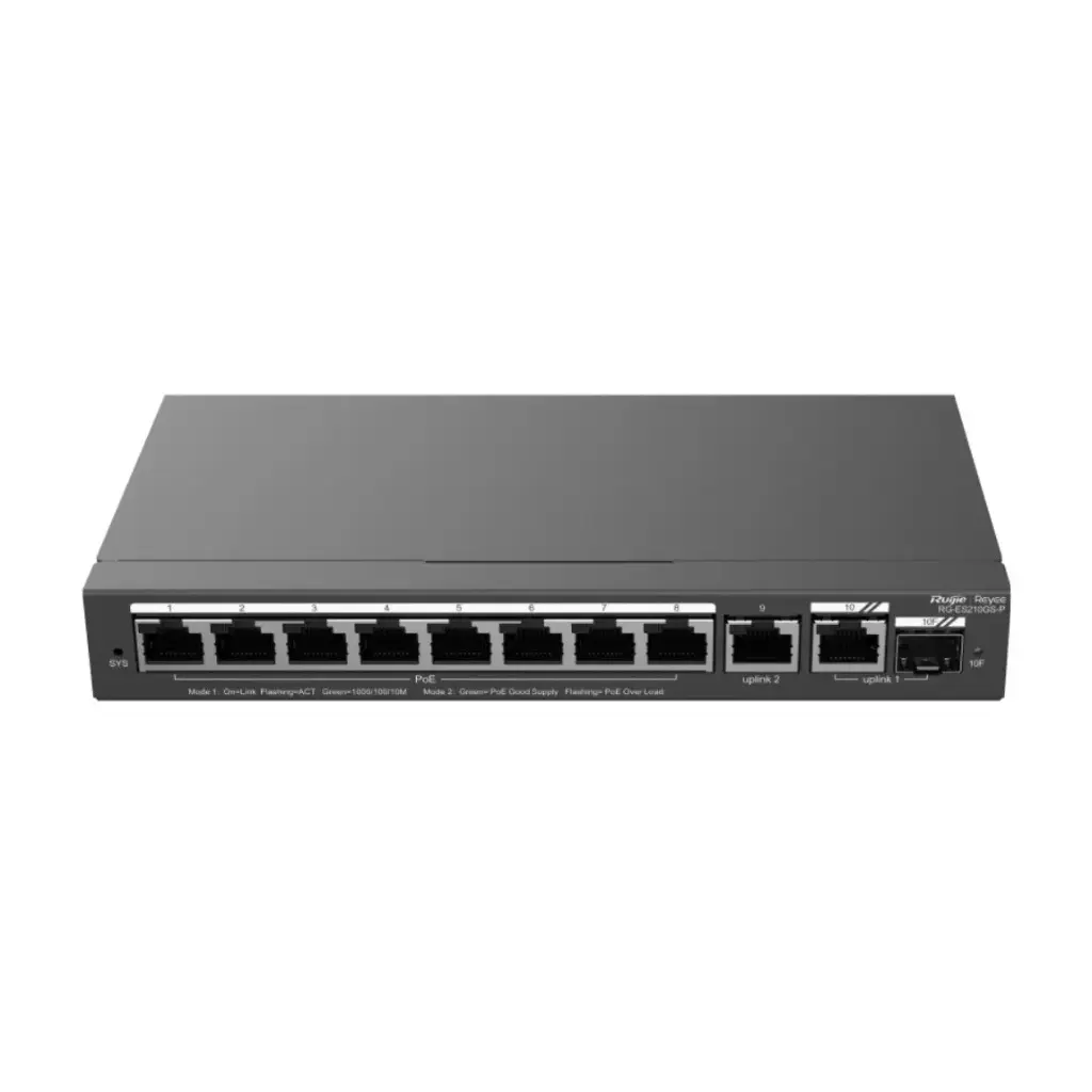 Ruijie Reyee RG-ES210GS-P 10-Port Gigabit Smart Cloud Managed PoE Switch | سويتش Ruijie Reyee جيجابت ذكي 10 منافذ PoE بإدارة سحابية