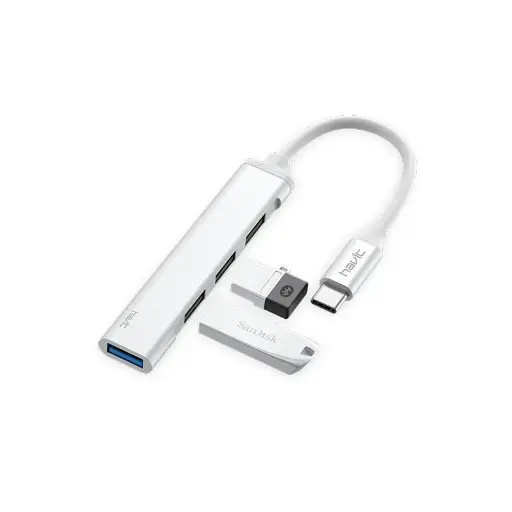 [Z.635707.17261463316534016] هب H-41 نوع سي الى 4 منافذ USB من هافيت - معدل نقل يصل الى 5 جيجابايت في الثانية